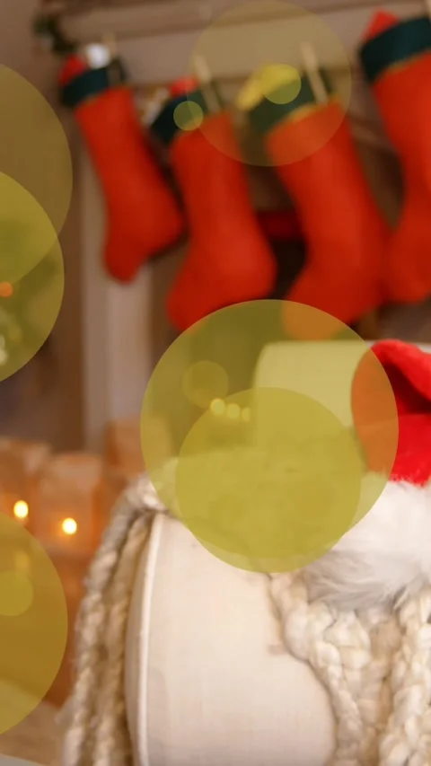 Animation of dots moving over room with fireplace and christmas tree Stock Footage 319263883