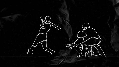 Animation of drawing of baseball players playing baseball on black background Stock Footage 310157407