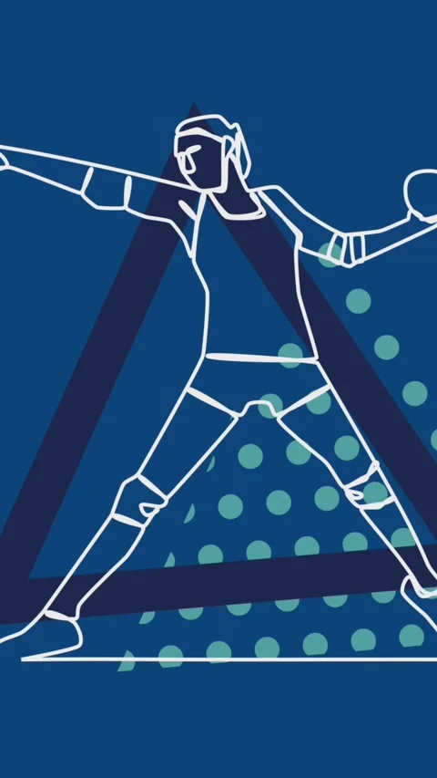 Animation of drawing of female handball player throwing ball and triangles on Stock Footage 323897953