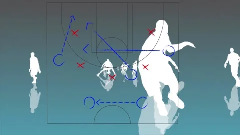 Animation of drawing of game plan over basketball players silhouettes Video stock 169294878