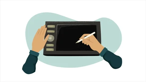 Animation with a drawing hand on a graphics tablet. Digital artist. Stock Footage 219040406