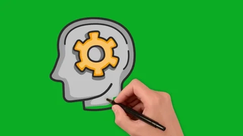 Animation drawing head in green - gear/brain spinning Stock Footage 276137888