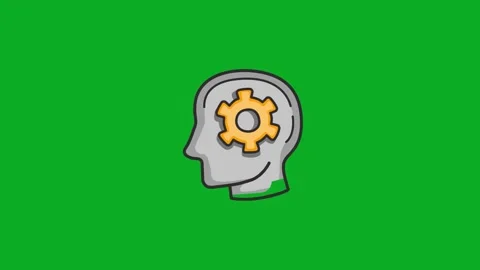 Animation drawing head in green - gear/brain spinning Stock Footage 276383079
