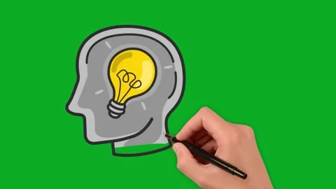 Animation drawing head in green - lamp/brain on off Stock Footage 276238915