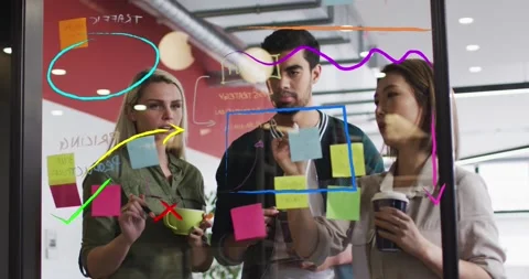 Animation of drawing of interface over group of diverse business people Stock Footage 161453164