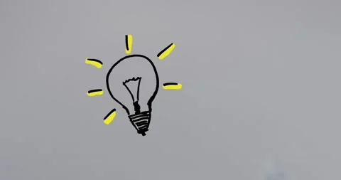 Animation of drawing of light bulb with blinking yellow rays over white Stock Footage 231725417