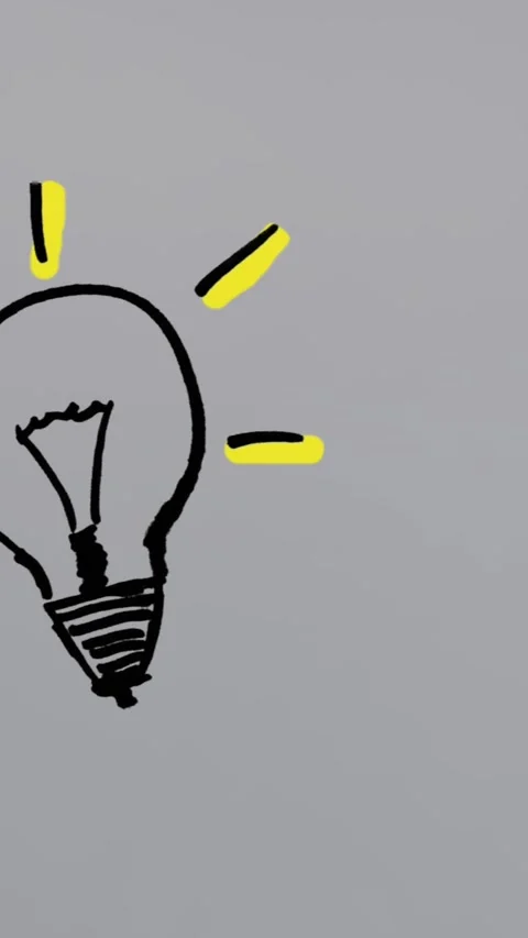 Animation of drawing of light bulb with blinking yellow rays over white Stock Footage 344594580