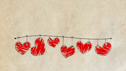 Animation of Drawn Hearts on a String Vidéo 123487176