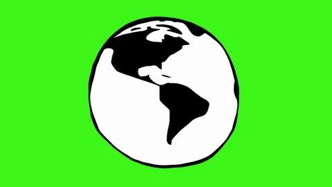 Animation of Drawn World Planet Earth rotating seamless loop Isolated Chroma Key Video stock 130080403