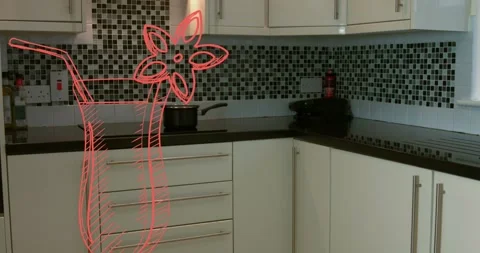 Animation of drink icon over empty kitchen Stock Footage 327897252