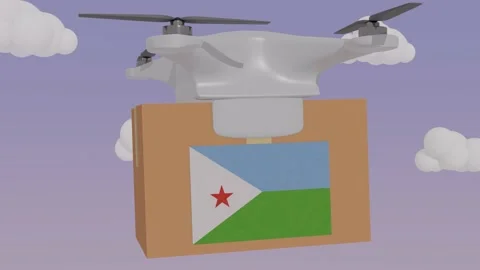 Animation Drone Carrying a Package with the Flag of  - Djibouti Stock Footage 233648254