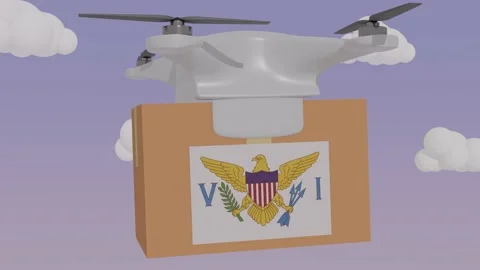 Animation Drone Carrying a Package with the Flag of  - Virgin Islands Stock Footage 233648255