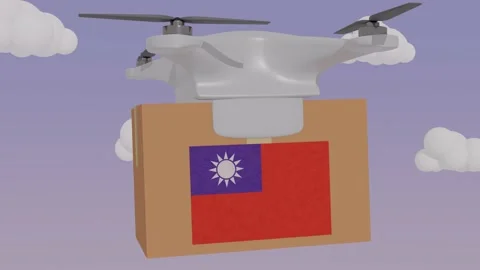 Animation Drone Carrying a Package with the Flag of  - Taiwan Stock Footage 233648263