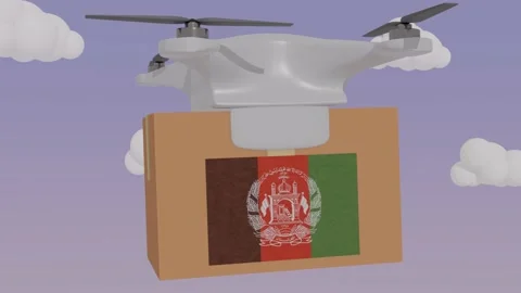 Animation Drone Carrying a Package with the Flag of  - Afghanistan Stock Footage 233648270