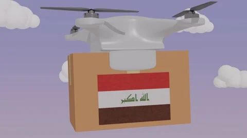 Animation Drone Carrying a Package with the Flag of  - Iraq Stock Footage 233759688