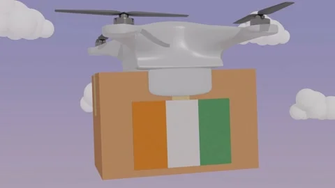 Animation Drone Carrying a Package with the Flag of  - Cote d'Ivoire Stock Footage 233759692
