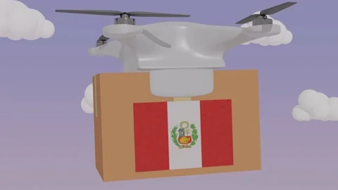 Animation Drone Carrying a Package with the Flag of  - Peru Stock Footage 233759761