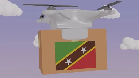 Animation Drone Carrying a Package with the Flag of  - Saint Kitts and Nevis Stock Footage 233759772