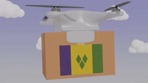 Animation Drone Carrying a Package with the Flag of  - Saint Vincent and the Stock Footage 233759774