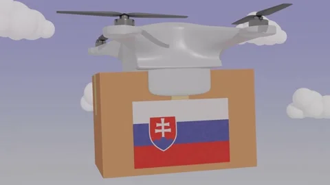 Animation Drone Carrying a Package with the Flag of  - Slovakia Stock Footage 233759791