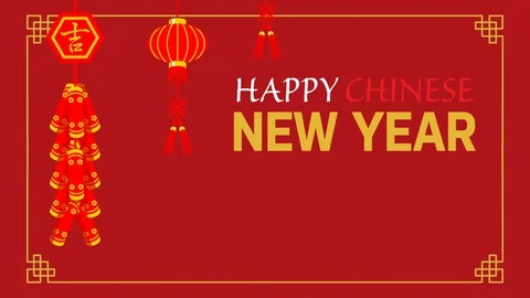 Animation of drooping firecracker and lantern ornament with greeting word Stock Footage 101104160