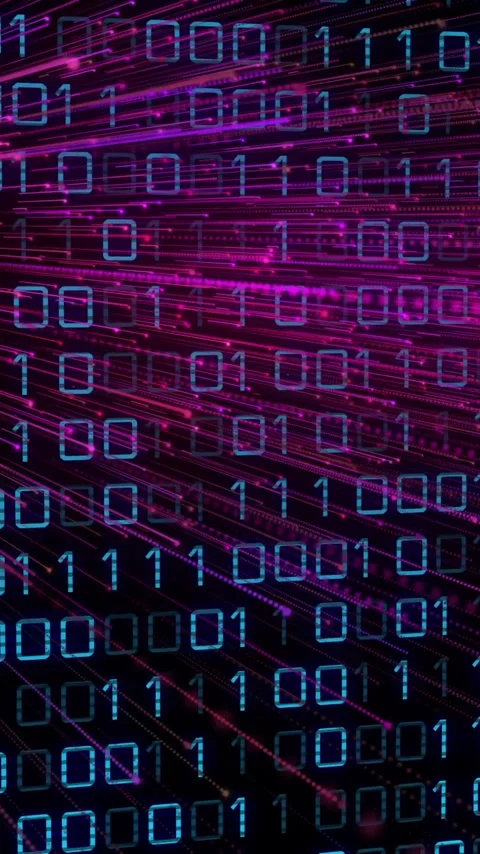 Animation of dynamic data processing with binary code and digital lines in Stock Footage 319617143