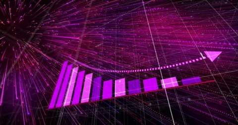 Animation of dynamic lines and dots on purple bar graph for data analysis Stock Footage 304761694