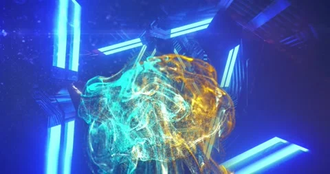 Animation of dynamic smoke pattern over triangular tunnel against abstract Stock Footage 246530780