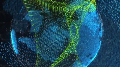 Animation of dynamic wave pattern over connected dots around globe against Stock Footage 312773508