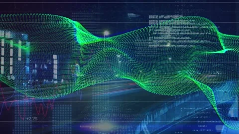 Animation of dynamic waves, binary codes and computer language, time-lapse of Stock Footage 247316695