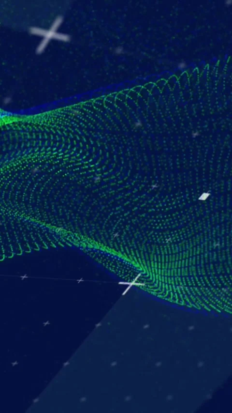 Animation of dynamic waves over plus symbol and dots against black background Stock Footage 321172455