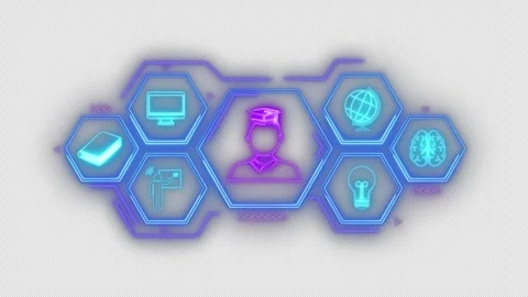 Animation of e-learning icons on virtual screen on transparent background. Stock Footage 288323105