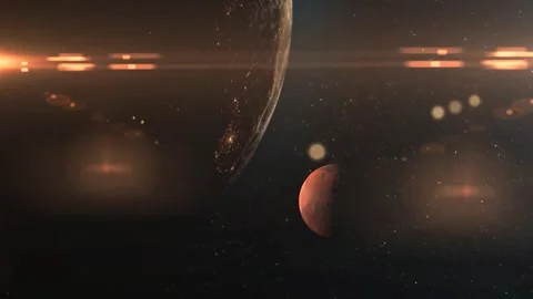 Animation of Earth and Moon orbiting in a full circle with the moving space  Stock Footage 249737986