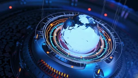 Animation of earth globe spin on modern HUD ui concept technology news business Vídeos de archivo 334652933