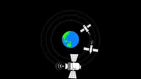 Animation of Earth with orbiting satellites on a black background Vidéo 317860865