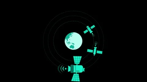 Animation of Earth with orbiting satellites on a black background Stock Footage 317860913