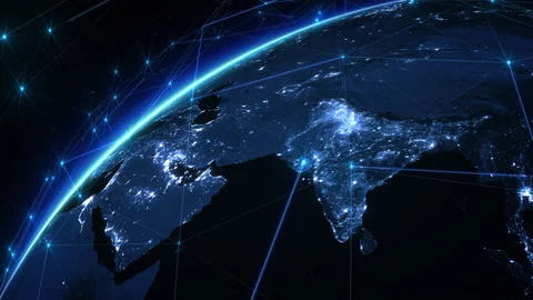 Animation of Earth rotating. India Map with Bright Connections Stock Footage 160422497
