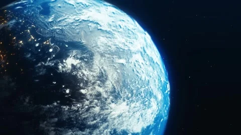 Animation of Earth seen from space, the globe spinning on satellite view on dark Stock Footage 242510625