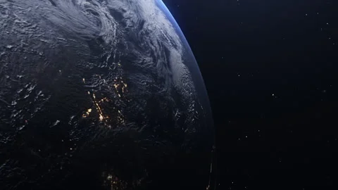Animation of Earth in Space. City lights at night, sunrise and daytime. Stock Footage 198005265