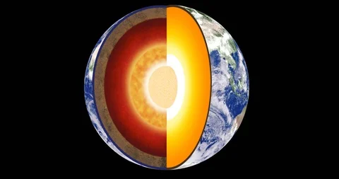 Animation of the earth's inner layers sliced away from atmosphere Stock Footage 106906627