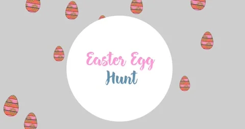 Animation of easter egg hunt in circle over easter eggs on grey background Stock Footage 329487538