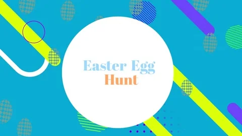 Animation of easter egg hunt text over egg icons and colorful shapes 库存影片 316517636