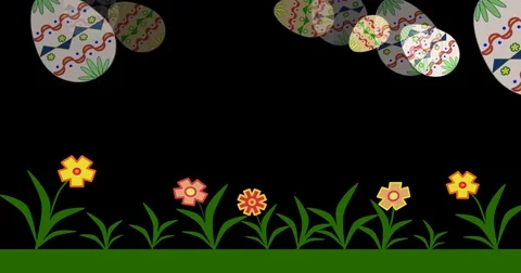 Animation easter eggs falling into the grass. With transparent background. Stock Footage 72653359