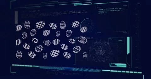 Animation of easter eggs over data processing on black background Stock Footage 212043282