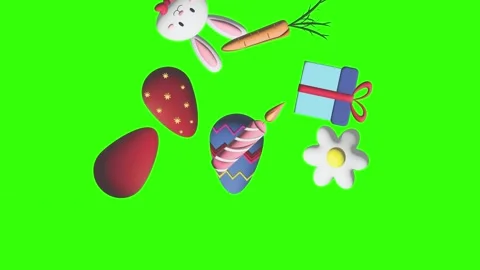 Animation of Easter elements on green screen chroma key, motion graphic design Stock Footage 265624854