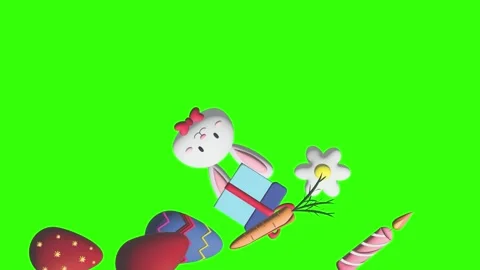 Animation of Easter elements on green screen chroma key, motion graphic design 動画素材 265624859