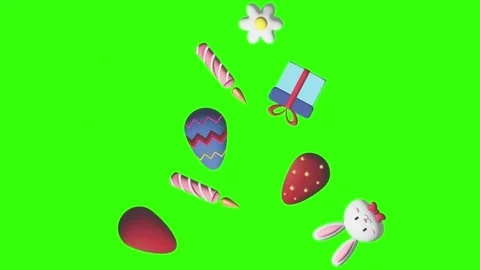Animation of Easter elements on green screen chroma key, motion graphic design Stock Footage 265624862