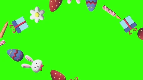 Animation of Easter elements on green screen chroma key, motion graphic design Stock Footage 265624871