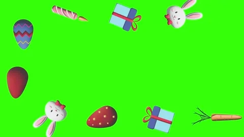 Animation of Easter elements on green screen chroma key, motion graphic design 스톡 동영상 265624873
