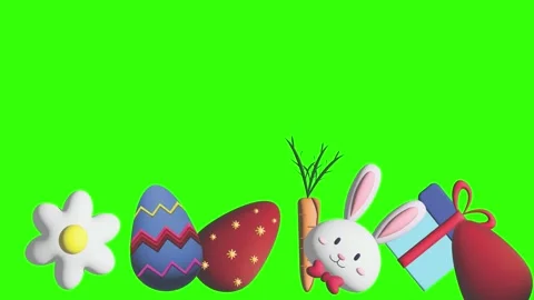 Animation of Easter elements on green screen chroma key, motion graphic design 스톡 동영상 265624880